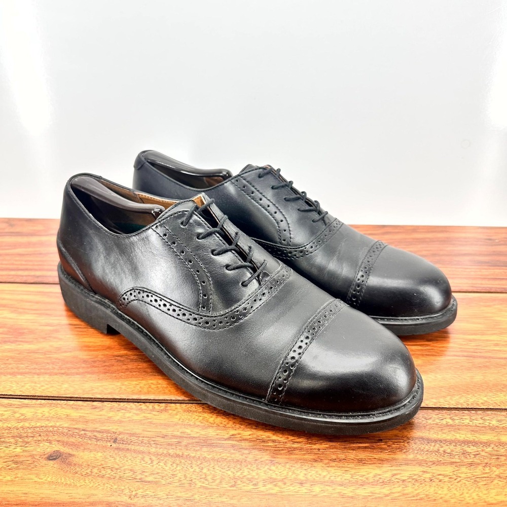 Rockport  Dress Shoes Mens 10.5 M Black Leather Cap Toe Oxford Brogue M1728 EUC